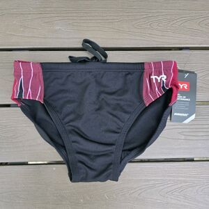 TYR Boy Men's Durafast Elite Phoenix Black/Burgundy Swim Racer Brief SZ 28 New
